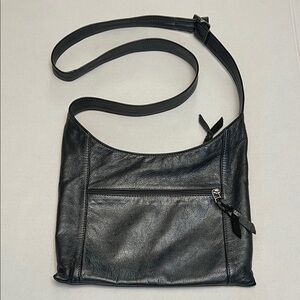 SVEN LEATHER CROSSBODY BAG METALLIC BLACK BERKELEY USA